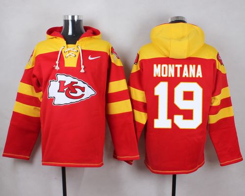 Nike Chiefs #19 Joe Montana Red Player Pullover NFL Hoodie - Click Image to Close